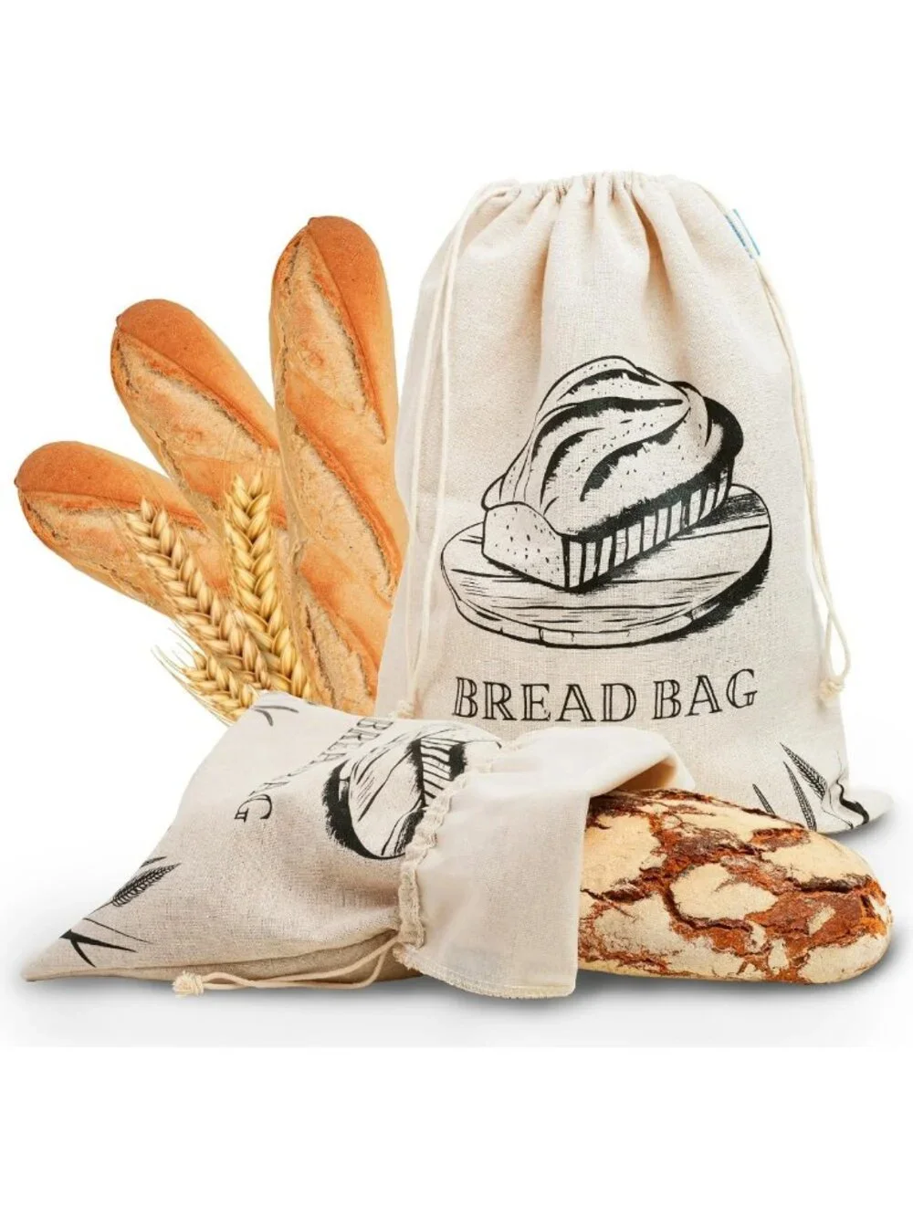 Eco-Friendly Linen Bread Bags - 2 Pack, Reusable Storage for Artisan Loaves, XL